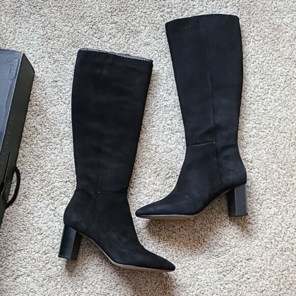 Brand New Banana Republic Black Suede Tall Shaft Block Heels - Picture 2 of 13